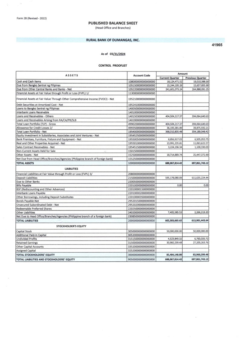 Balance Sheet as of 31 March 2024 preview